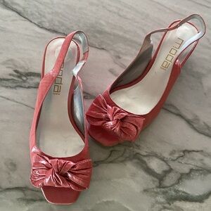 Moda Pink Open Toe Slingback Heels with Bow Detail